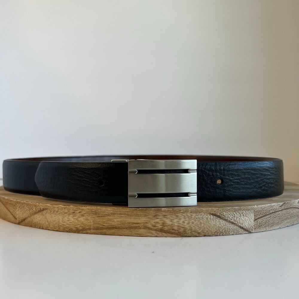 90s Reversible Black/Brown Genuine Leather Silver Utility Buckle Belt Size L/XL